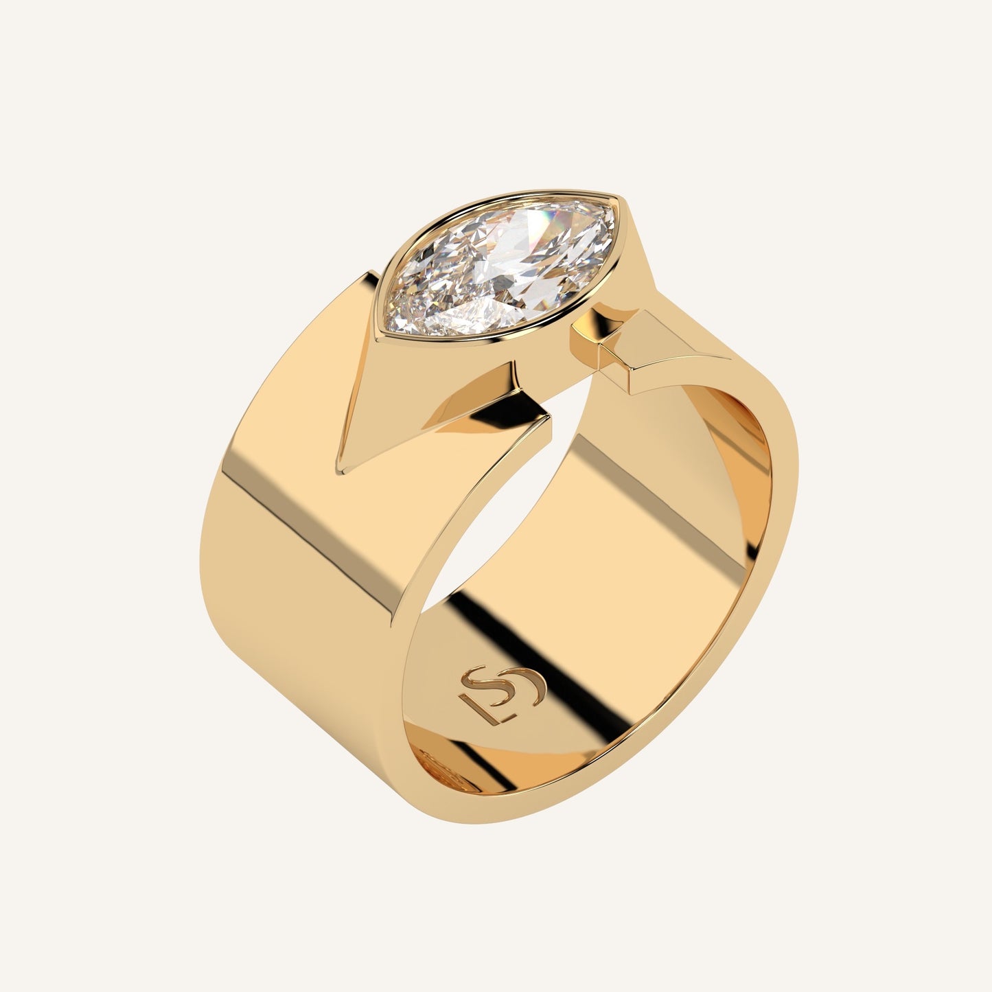 Anello in oro giallo con diamante di laboratorio taglio marquise, firmato LUXE SPARK Diamonds