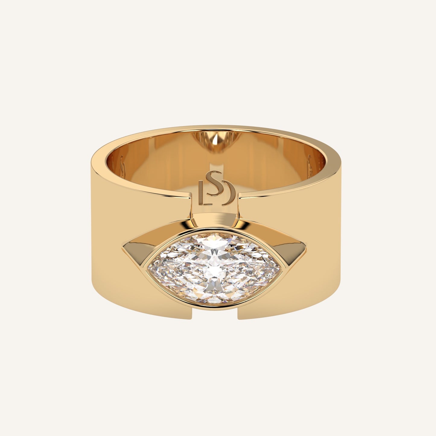Anello in oro giallo con diamante di laboratorio taglio marquise, firmato LUXE SPARK Diamonds