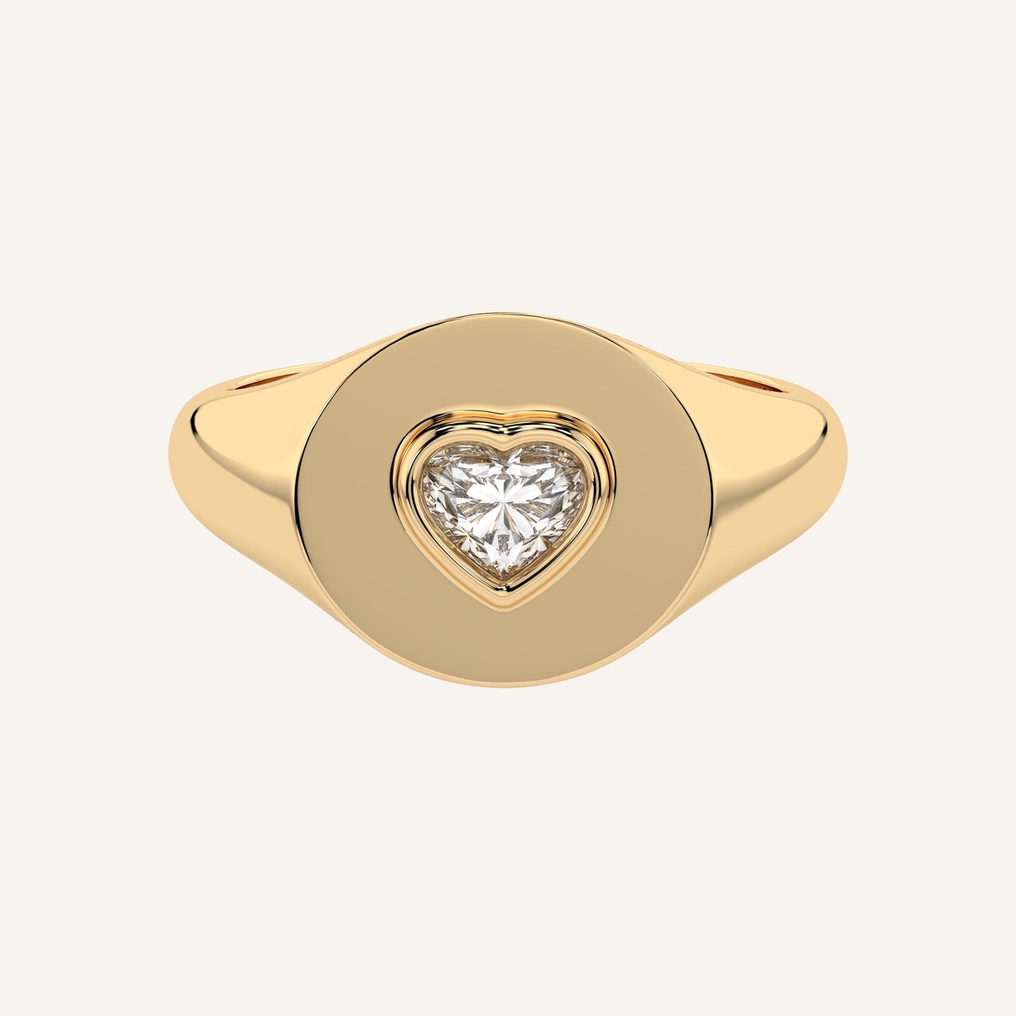 Anello sigillo in oro giallo con diamante di laboratorio a forma di cuore, firmato LUXE SPARK Diamonds