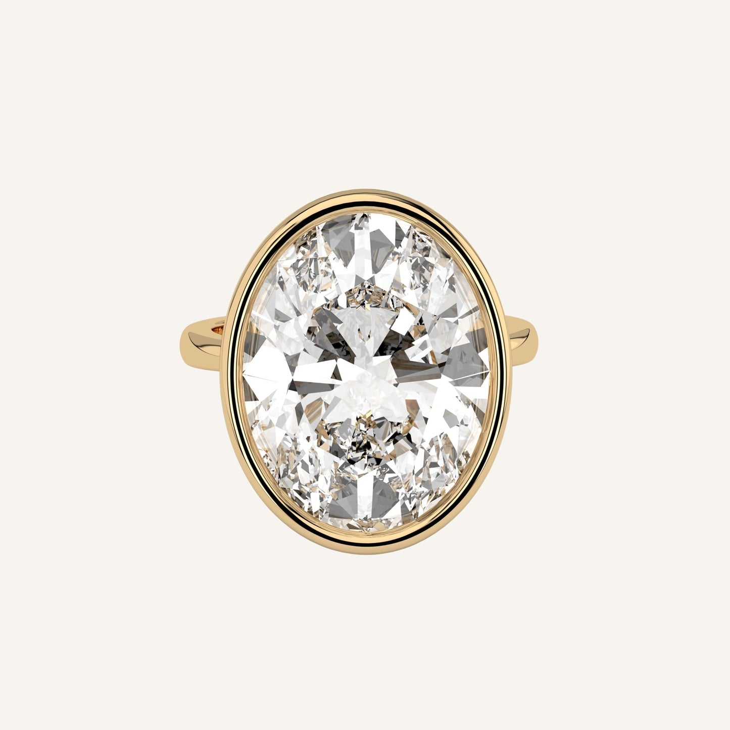 Anello solitario in oro giallo con diamante di laboratorio taglio ovale centrale, firmato LUXE SPARK Diamonds