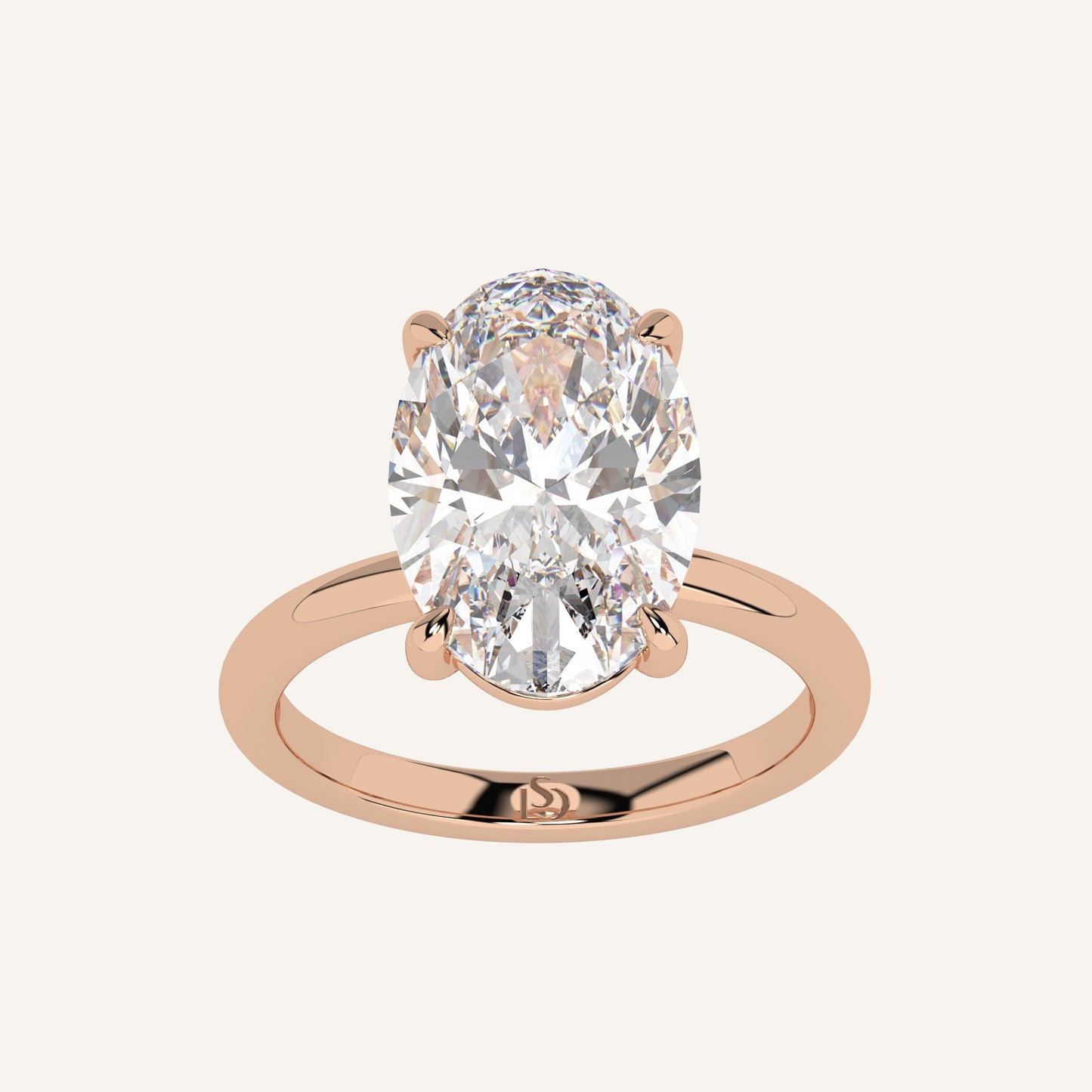 Anello solitario in oro rosa con diamante di laboratorio taglio ovale centrale, firmato LUXE SPARK Diamonds