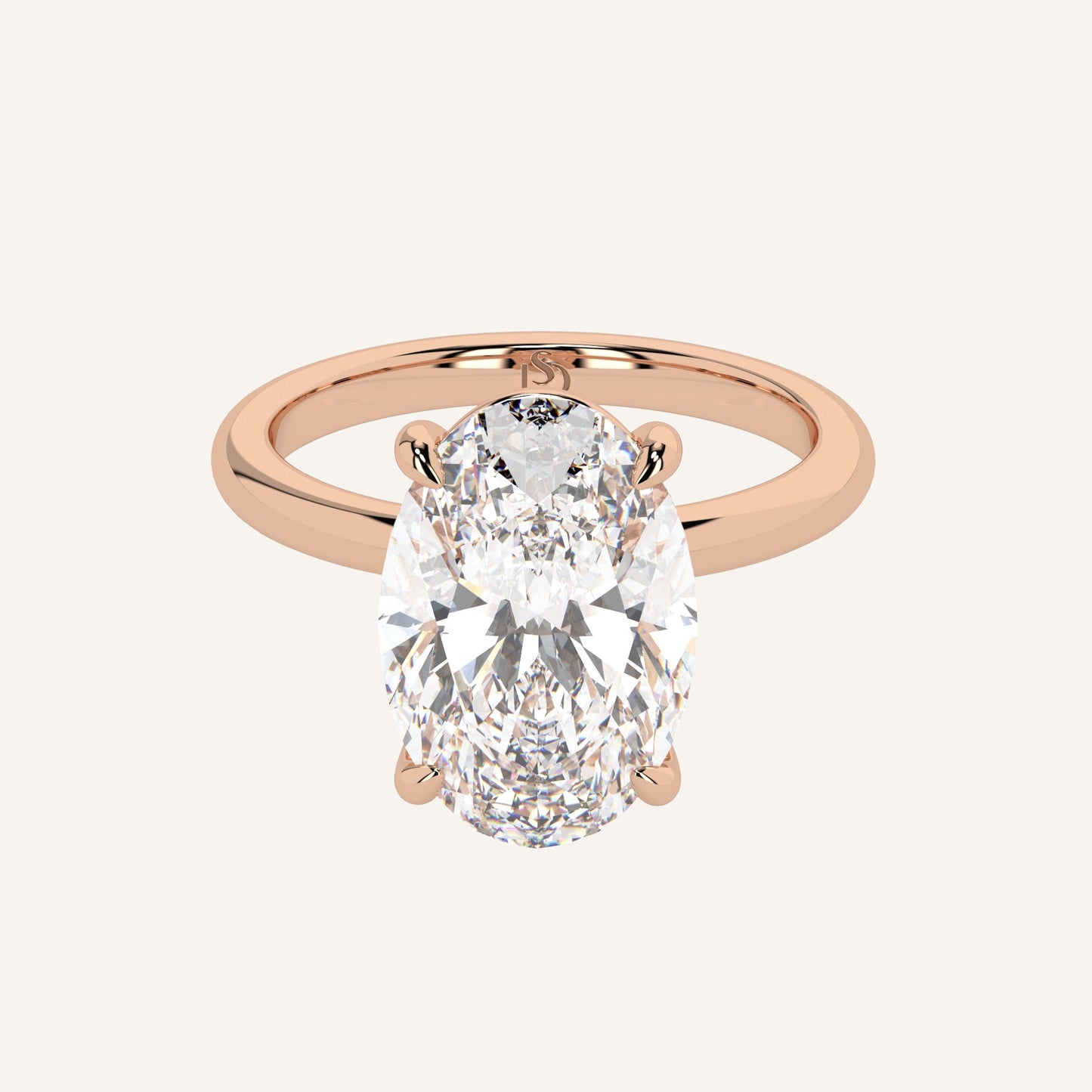 Anello solitario in oro rosa con diamante di laboratorio taglio ovale centrale, firmato LUXE SPARK Diamonds