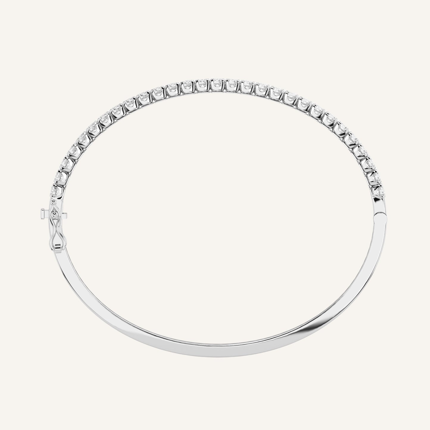 Bracciale tennis rigido in oro bianco con diamanti di laboratorio, firmato LUXE SPARK Diamonds