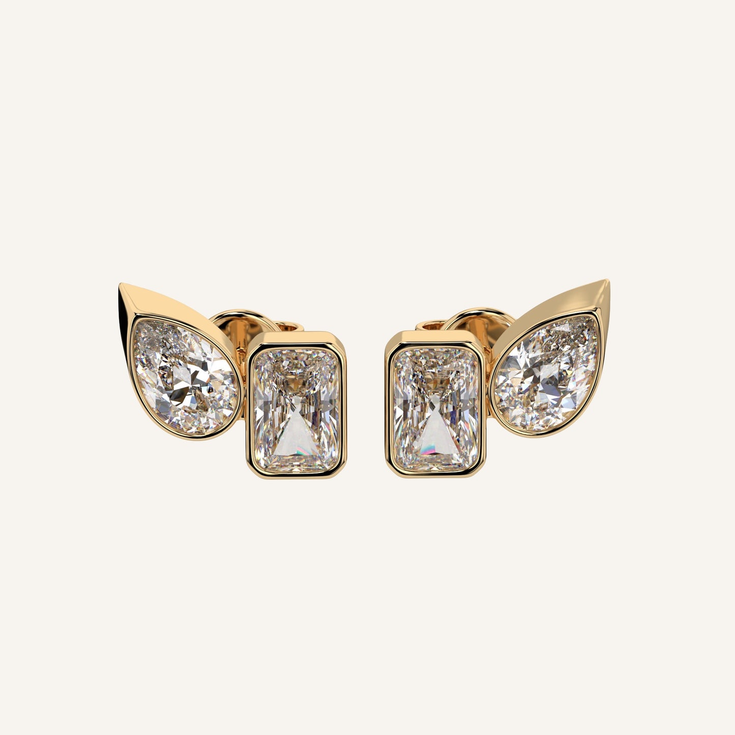 Orecchini in oro giallo con diamanti di laboratorio taglio goccia e radiant, firmati LUXE SPARK Diamonds