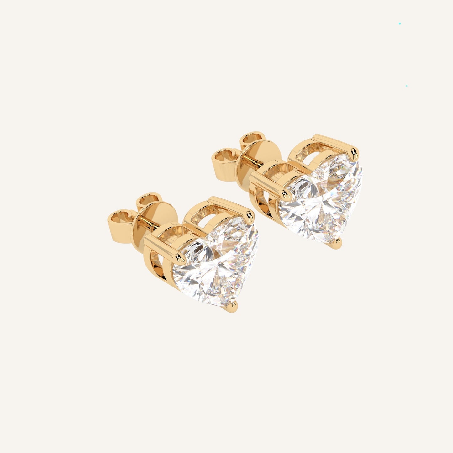 Orecchini punto luce in oro giallo con diamanti di laboratorio bianchi a forma di cuore, firmati LUXE SPARK Diamonds