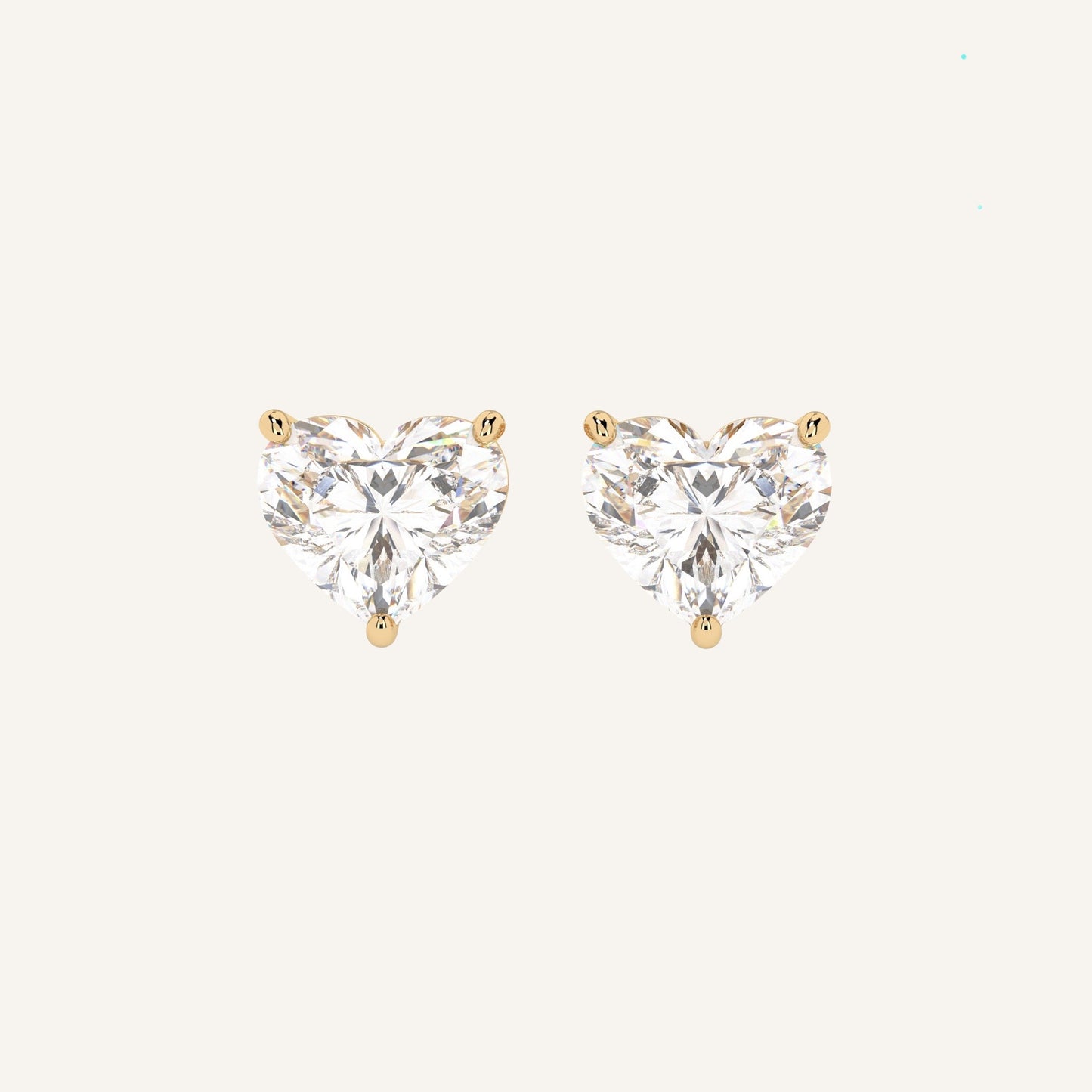 Orecchini punto luce in oro giallo con diamanti di laboratorio bianchi a forma di cuore, firmati LUXE SPARK Diamonds