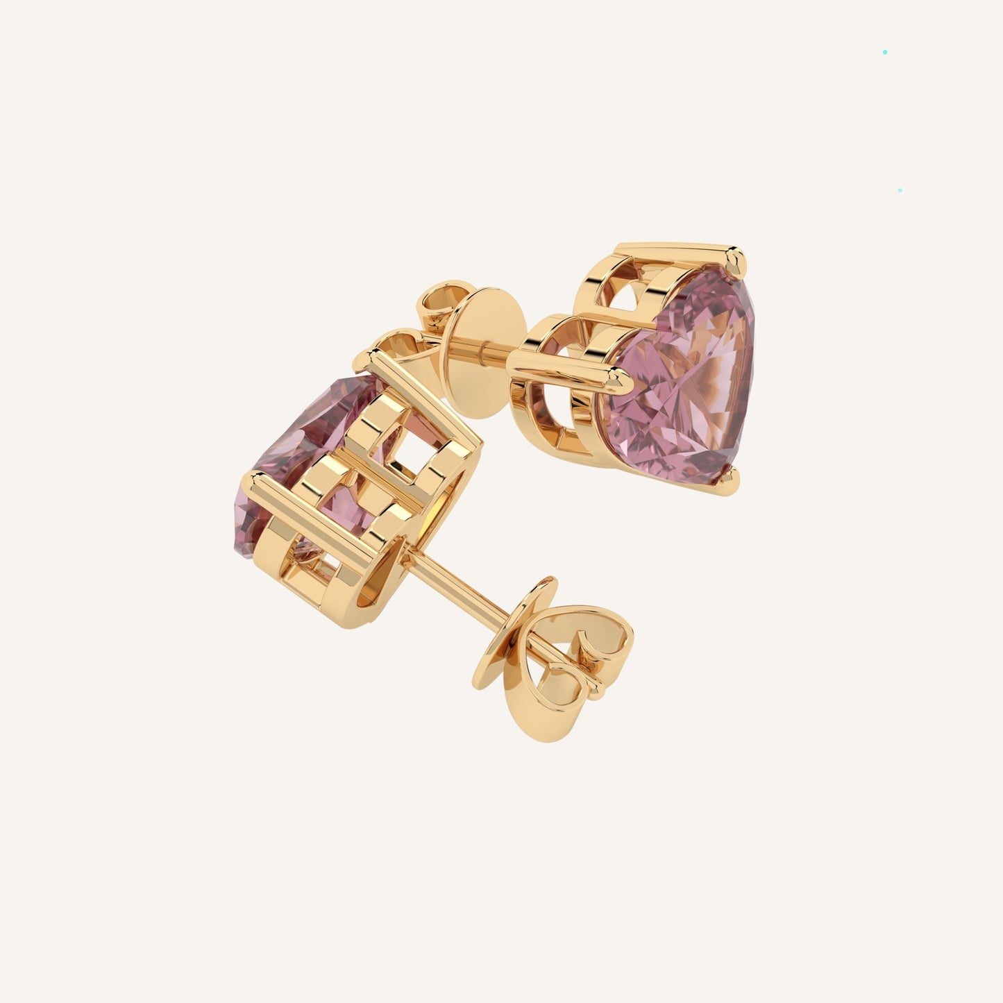 Orecchini punto luce in oro rosa con diamanti di laboratorio fancy pink a forma di cuore, firmati LUXE SPARK Diamonds