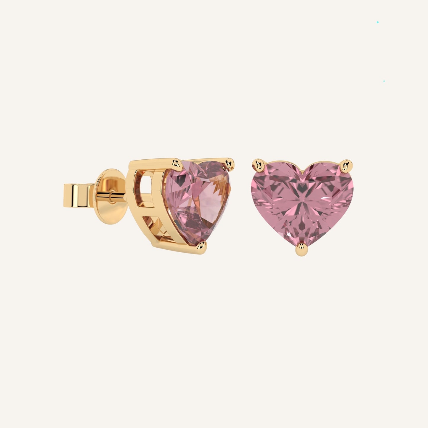 Orecchini punto luce in oro rosa con diamanti di laboratorio fancy pink a forma di cuore, firmati LUXE SPARK Diamonds