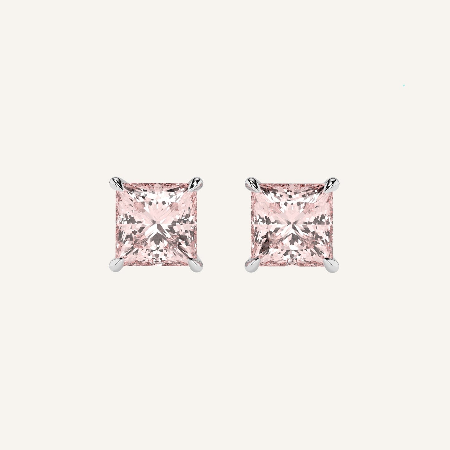 Orecchini in oro bianco con diamanti di laboratorio fancy vivid pink taglio princess, firmati LUXE SPARK Diamonds