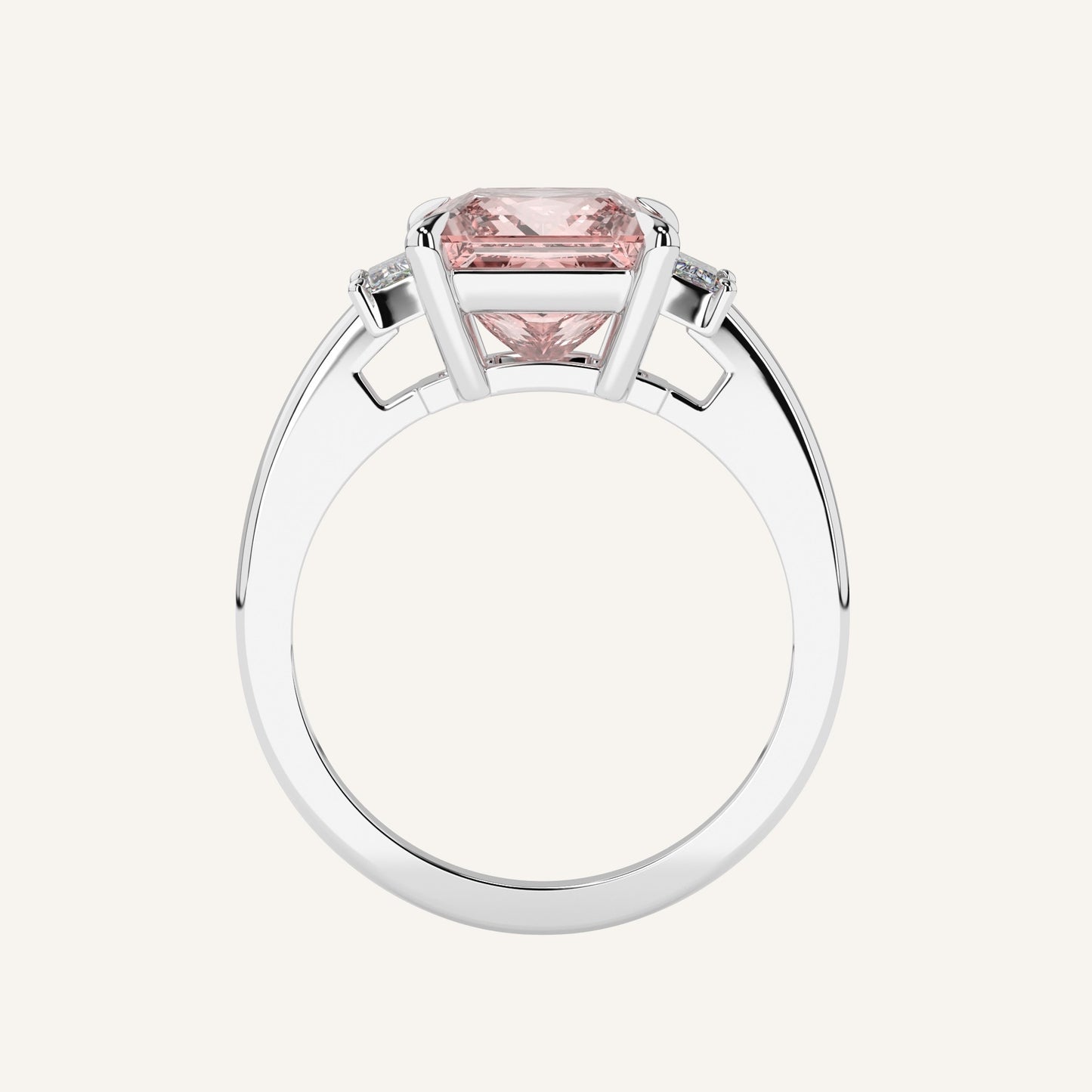 Anello in oro bianco con diamante di laboratorio centrale fancy vivid pink taglio princess, firmato LUXE SPARK Diamonds