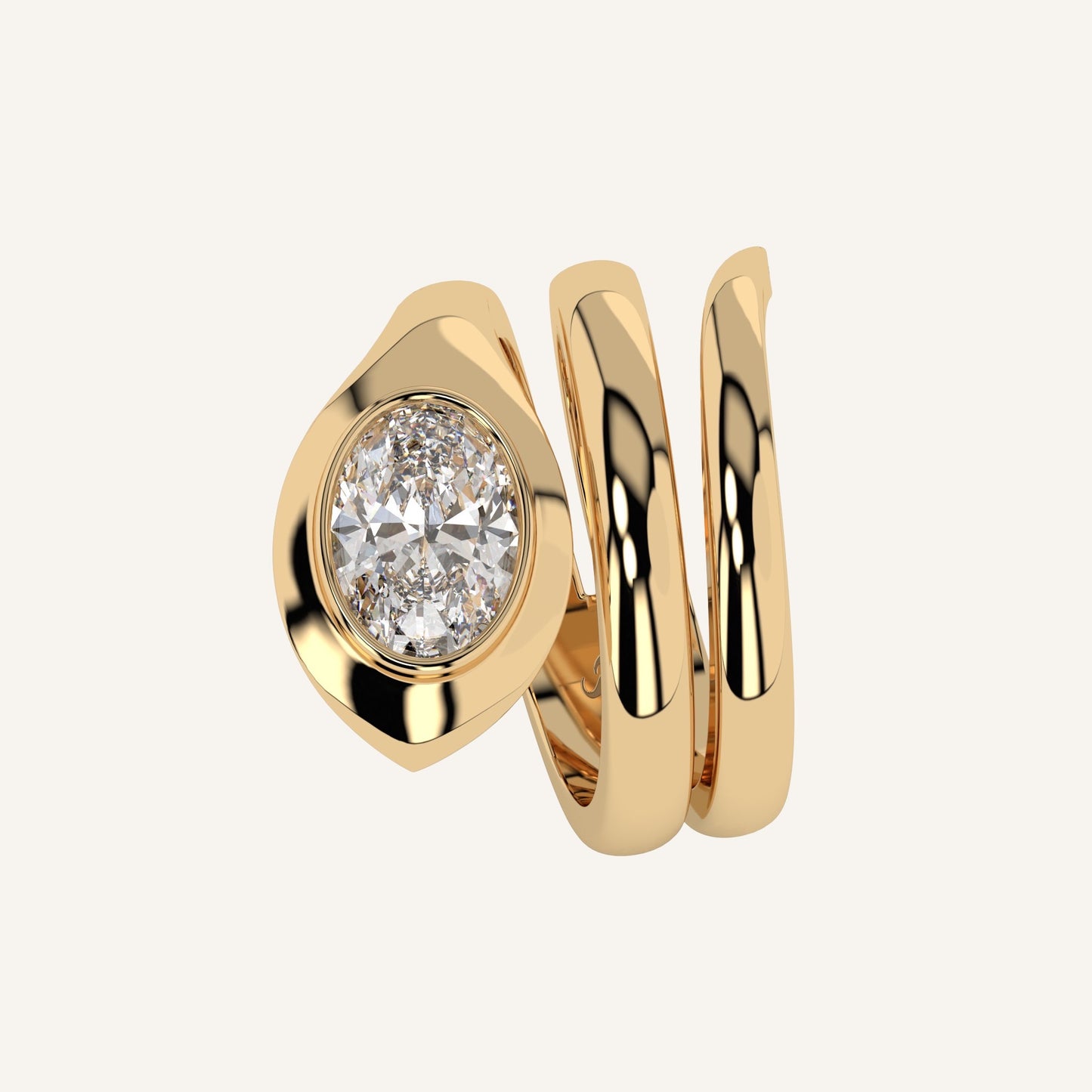 Anello serpente in oro giallo con diamante di laboratorio taglio ovale, firmato LUXE SPARK Diamonds