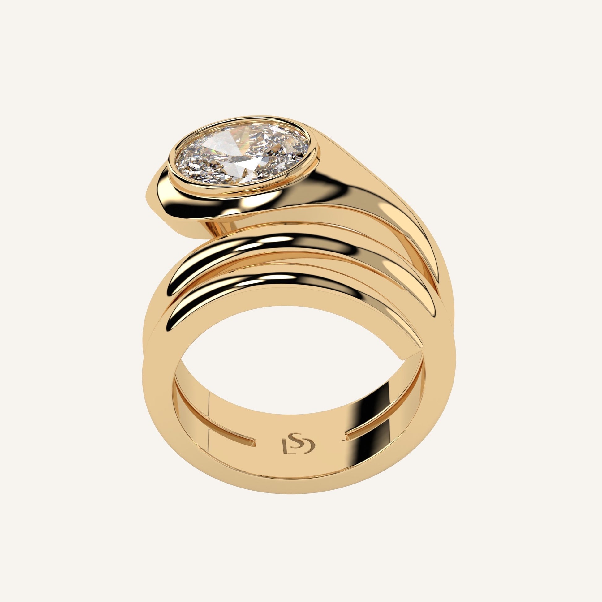 Anello serpente in oro giallo con diamante di laboratorio taglio ovale, firmato LUXE SPARK Diamonds