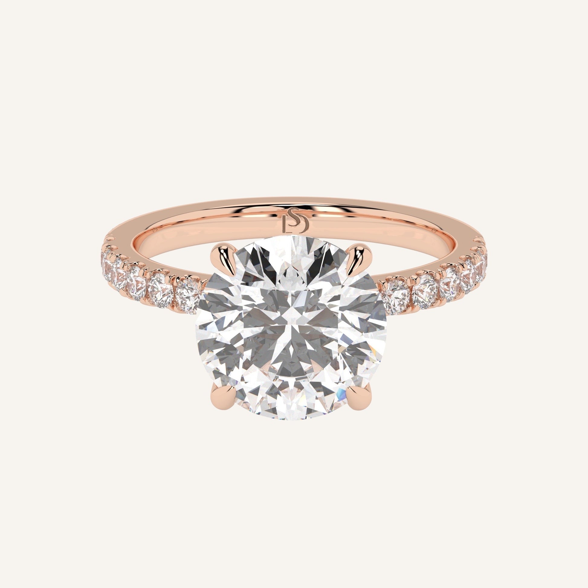Anello solitario in oro giallo con diamante di laboratorio centrale da 3 carati e diamanti laterali, firmato LUXE SPARK Diamonds