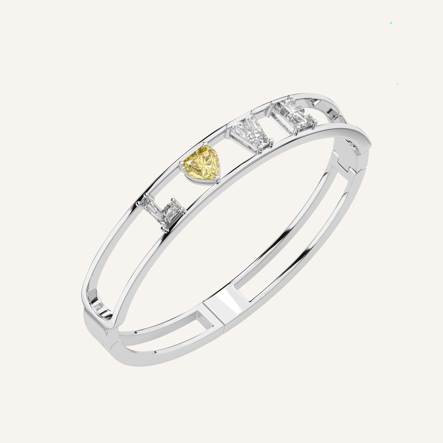 Bracciale LOVE in oro bianco con cuore fancy yellow in diamante di laboratorio e iniziale personalizzata, firmato LUXE SPARK Diamonds