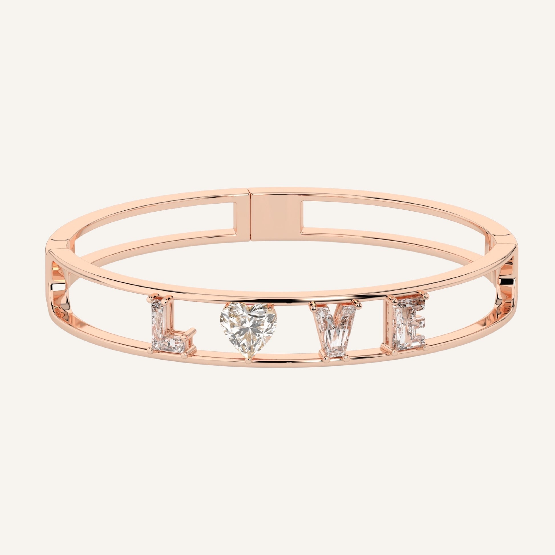 Bracciale LOVE in oro rosa con diamanti di laboratorio bianchi, firmato LUXE SPARK Diamonds