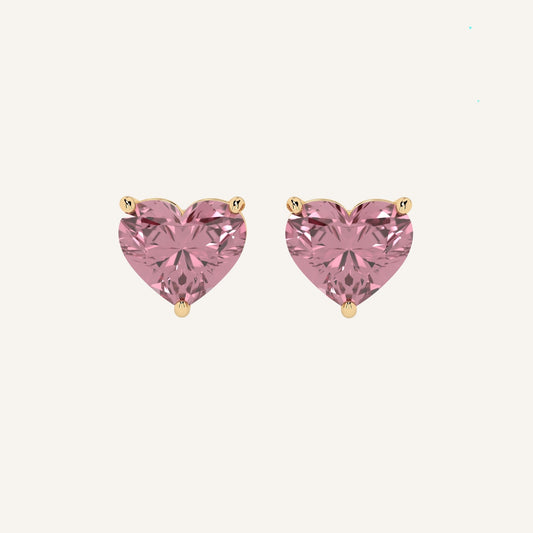 Orecchini punto luce in oro rosa con diamanti di laboratorio fancy pink a forma di cuore, firmati LUXE SPARK Diamonds